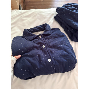 套装 韩系简约波点夹棉睡衣女秋冬季 长裤 家居服保暖大码 网红风新款