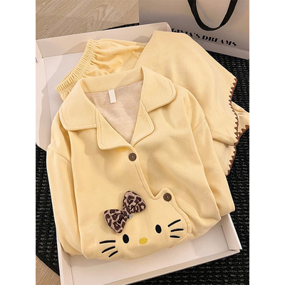 甜美少女Kitty可爱德绒长袖睡衣女秋冬季新款加厚家居服套装外穿