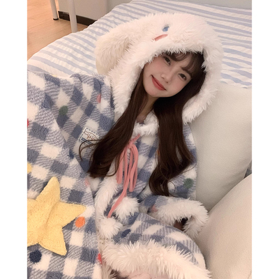 大耳狗睡袍珊瑚绒睡裙斗篷女冬款