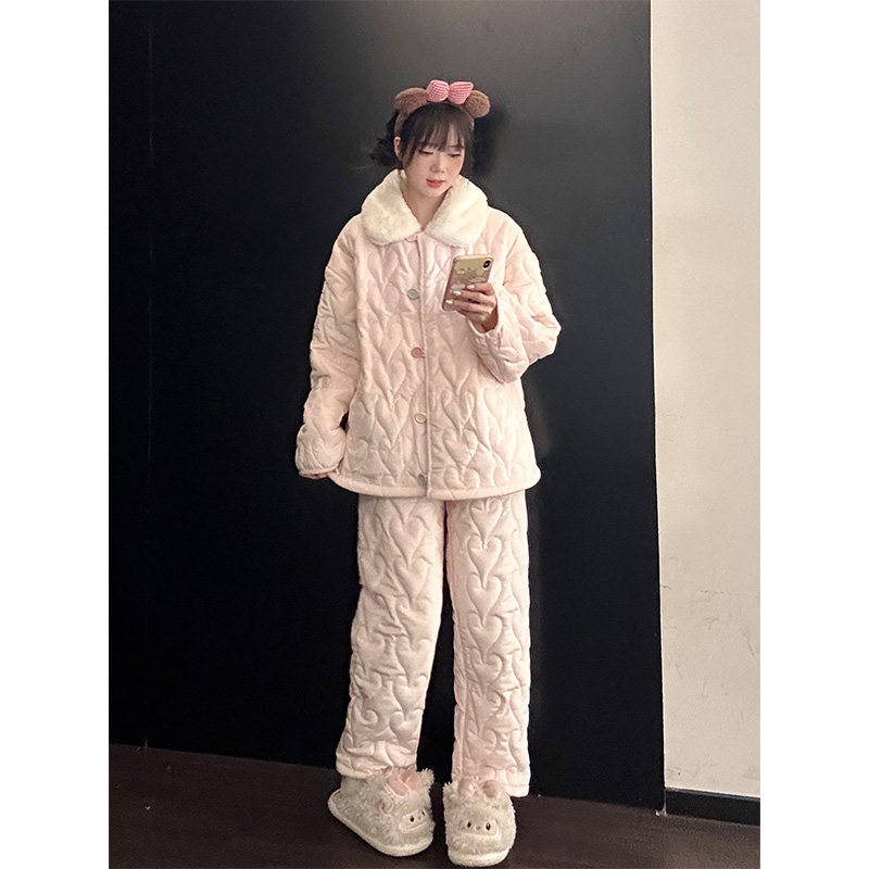 韩版少女休闲夹棉开衫睡衣女秋冬季新款保暖家居服长袖长裤两件套,女士内衣/男士内衣/家居服,睡衣/家居服套装,淘宝优惠券,粉丝福利购,淘宝优惠卷