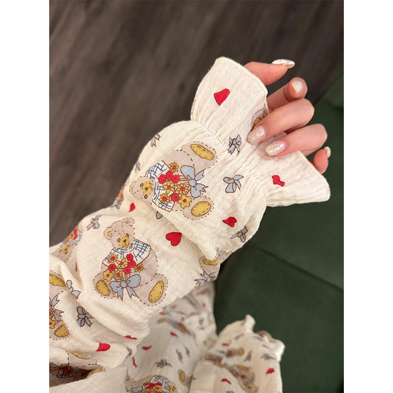 小熊甜美印花少女棉纱睡衣女 春秋款网红风新款家居服长袖两件套,女士内衣/男士内衣/家居服,睡衣/家居服套装,淘宝优惠券,粉丝福利购,淘宝优惠卷