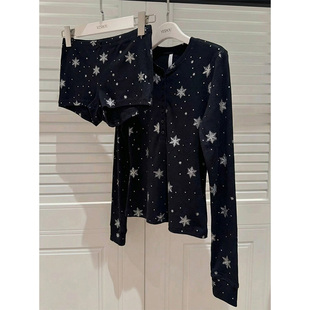 套装 韩系设计感雪花印花少女长袖 家居服短裤 新款 外穿 睡衣女春秋款