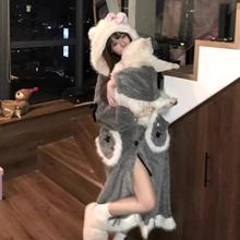 HelloKitty珊瑚绒大码睡裙女冬季新款加绒加厚连帽睡袍家居服睡衣
