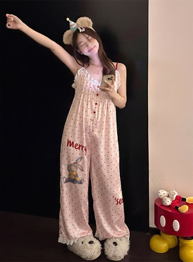 夏季冰丝波点吊带睡衣可外穿