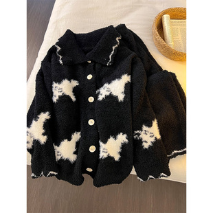 家居服加厚套装 韩版 新款 睡衣女秋冬季 趣味可爱印花少女半边绒开衫