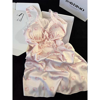 新款带胸垫性感睡裙家居服连衣裙