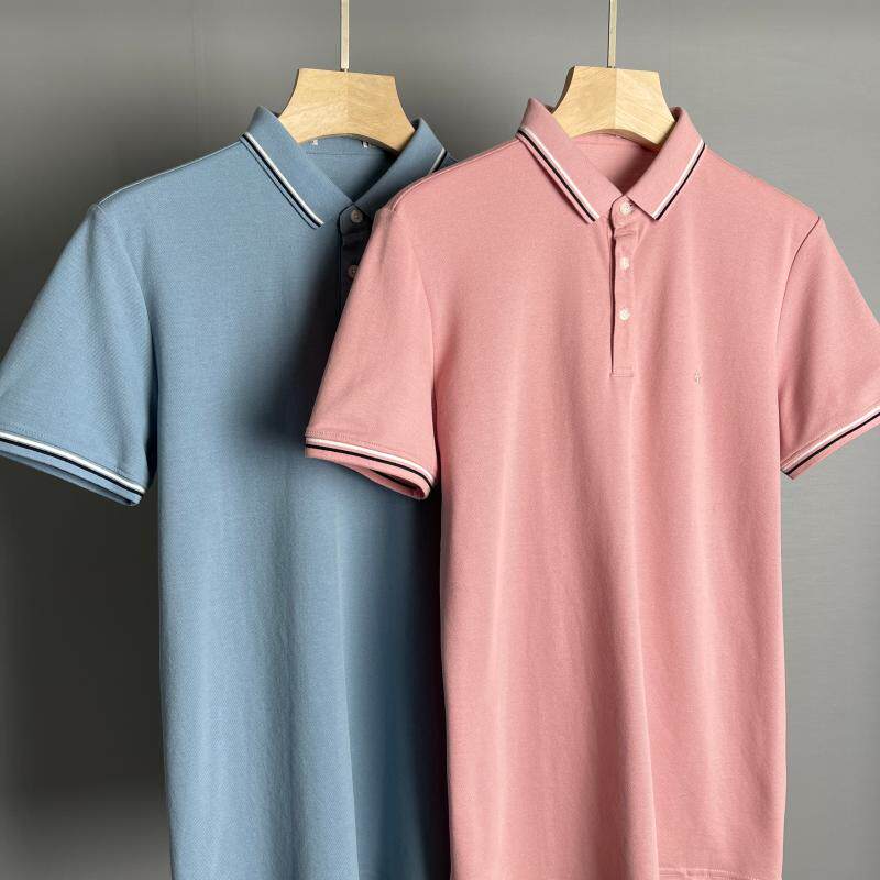 NEW FOR 22 SUMMER MENS SOLID COLOR CLEAN SUMMER CLEAN COLOR BEADED PLACKET COMFORTABLE LAPEL PULLOVER POLO