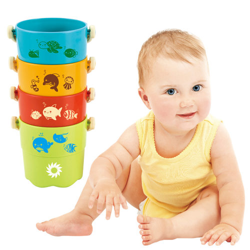 亚马逊跨境浴室堆叠手提桶浴室沐浴洗澡戏水沙滩叠叠组合4件袋装