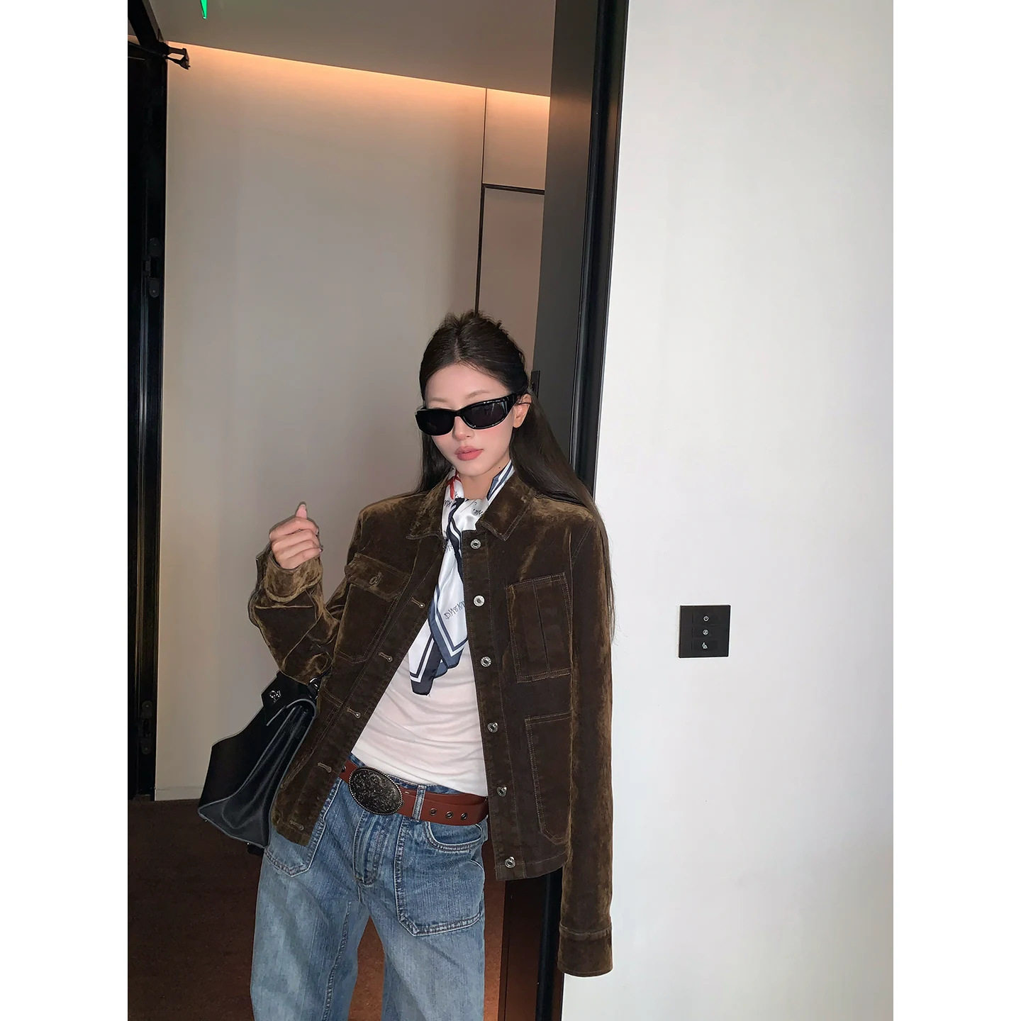 苏黎世秋老钱复古外套女高级感翻领短款宽松休闲显瘦工装夹克大衣