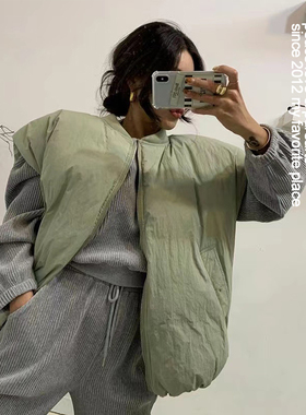 韩国时尚宽松无袖面包服马甲休闲保暖纯色立领外套加厚百搭背心女