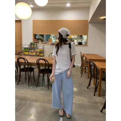 4983# 阿一 26ss毛边软垂九分裤 慵懒风薄款卫裤夏休闲直筒裤子