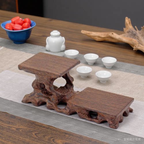 高低底座摆件茶壶实木底托摆件