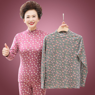 妈妈保暖加厚秋衣中老年人秋衣秋裤 线衣奶奶德绒碎花 打底内衣套装