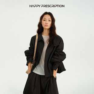 Happy Prescription 快乐药方两粒扣立领廓形短款风衣外套