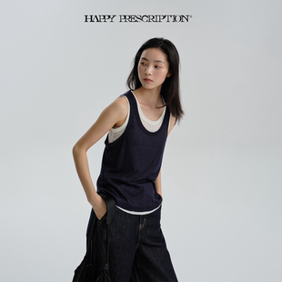 Happy Prescription 真两件撞色背心吊带休闲针织背心无袖背心