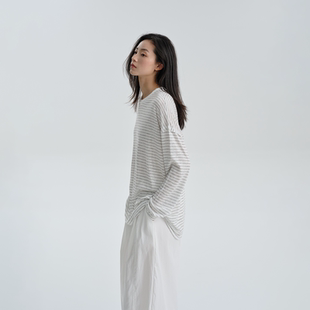 Prescription 针织衫 天丝麻感 慵懒随性T恤薄款 条纹长袖 Happy