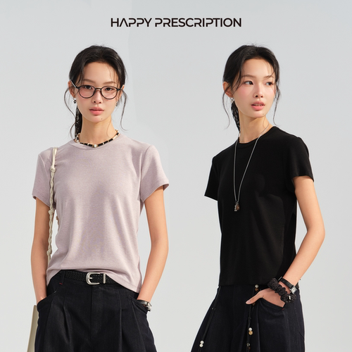 【新品】Happy Prescription 经典正肩圆领短袖T女多色百搭叠穿