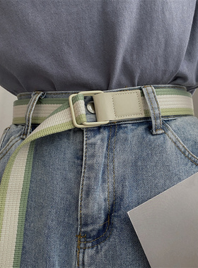 ins条纹帆布腰带女时尚潮流个性皮带男简约百搭牛仔裤带学生军训