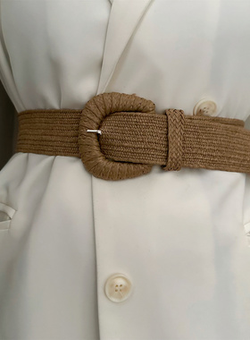 韩版复古编织腰带女松紧装饰连衣裙收腰宽裤带高级小众风弹力皮带