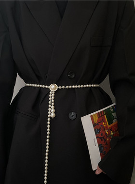 韩版珍珠腰链女百搭配裙子衬衫西装细腰封ins风收腰毛衣时尚腰带