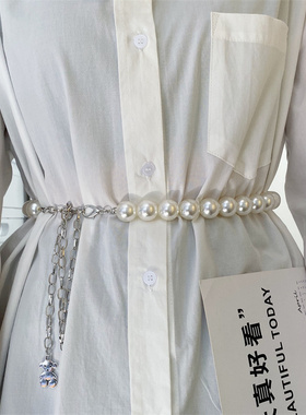 珍珠腰链女韩风配饰装饰百搭毛衣连衣裙子链条小熊皮带束腰显瘦潮