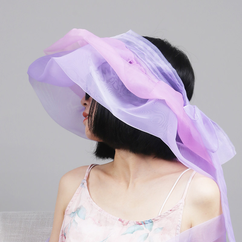 织布云麻麻原创欧根纱空顶防晒遮阳帽女士夏小众时尚大檐帽子潮装