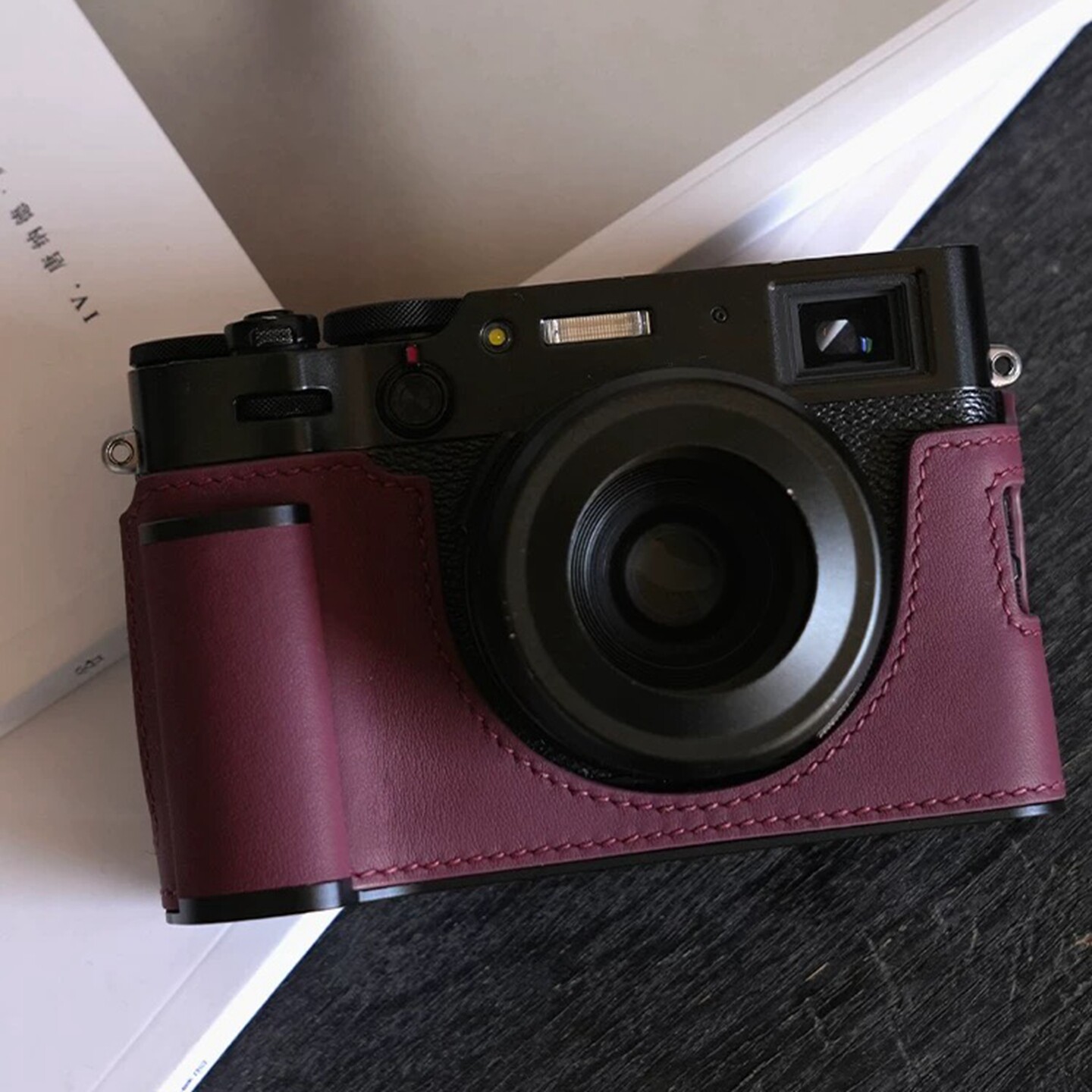 cam-in牛皮swift皮富士x100v相机皮套 带手柄真皮底座保护套半套
