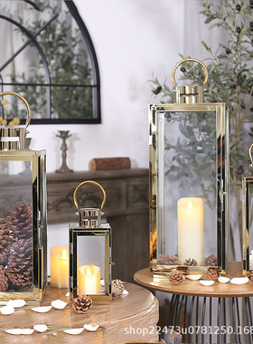 欧式不锈钢玻璃防风烛台落地风灯婚庆餐桌家居摆件酥油灯供佛灯罩