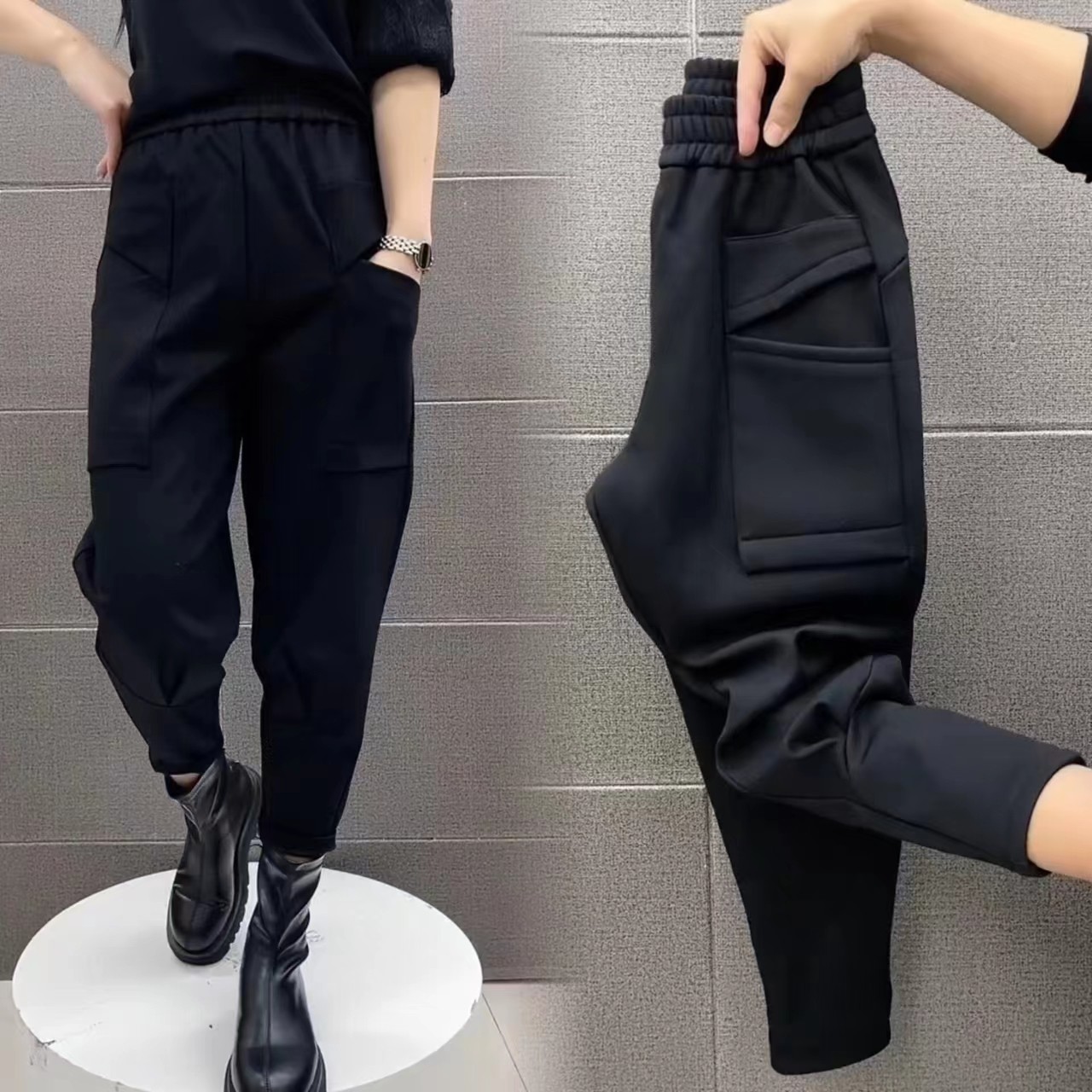 加绒加厚秋冬款哈伦裤裤女潮高腰小脚裤显高萝卜裤休闲宽松九分裤
