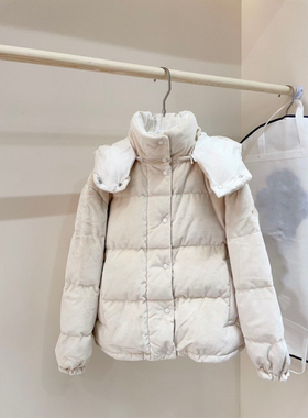 蒙家新款口雪尼尔连帽羽绒服冬季新款天鹅绒面包羽绒服