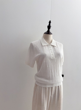 纯Y 新款S家镂空提花polo领短袖针织衫T恤女小香风显瘦百搭南油