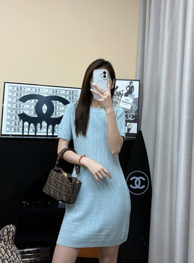 纯Y 25新款双F满印老花字母镂空针织短袖连衣裙气质修身提花包臀