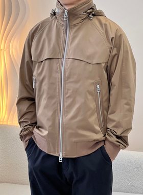 T家同款秋冬立领拼皮隐藏帽夹克外套男士秋冬新款休闲外套男外衣