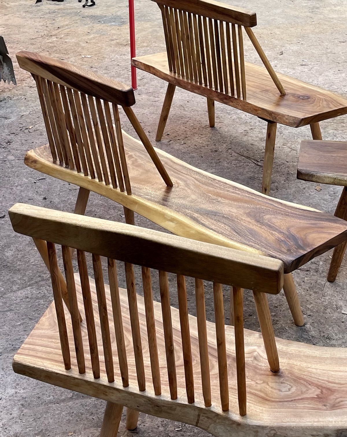 原木温莎椅创意花园椅子民宿实木长条凳原生态设计客栈庭院靠椅