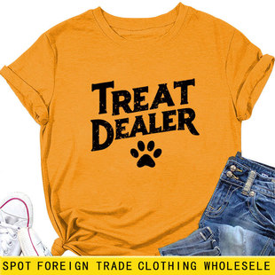 亚马逊跨境独立站TREAT DEALER气质休闲百搭圆领女士短袖T恤衫