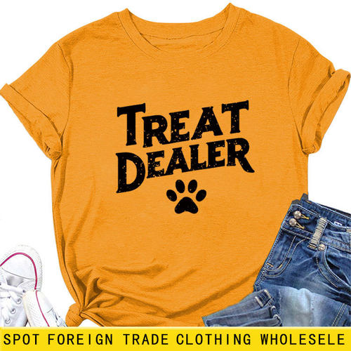 亚马逊跨境独立站TREAT DEALER气质休闲百搭圆领女士短袖T恤衫