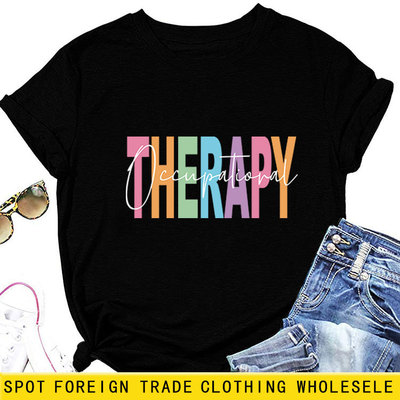 亚马逊eBay跨境休闲舒适短袖T恤THERAPY夏季舒适圆领女士上衣现货