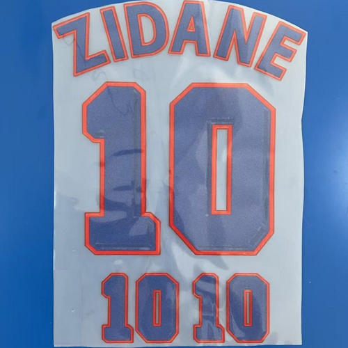 1998法国客场印字10号齐达内 #10 ZIDANE  NAMESET植绒热转印印字