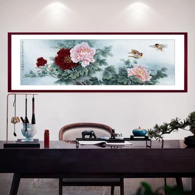 富贵牡丹新中式国画墙贴纸客厅沙发办公卧室背景墙装饰壁画图片