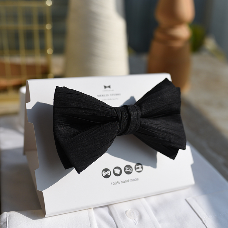 Merlinstudio日本高级褶皱黑色东方设计时尚款领结领带礼物