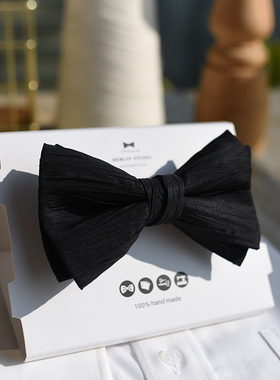 Merlinstudio日本高级褶皱黑色东方设计时尚款领结领带礼物