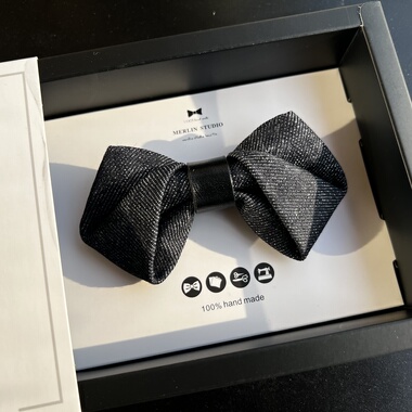 森系设计款进口牛仔黑色真皮植鞣领结煲呔时尚西欧聚会PARTY礼物