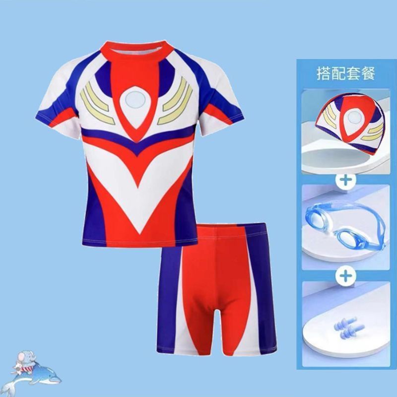 夏季四件套儿童泳衣男童分体超人中大小童3-15岁男孩宝宝游泳衣装