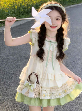 女童夏装2026连衣裙蛋糕蓬蓬裙套装碎花上衣学生夏季半身裙两件套