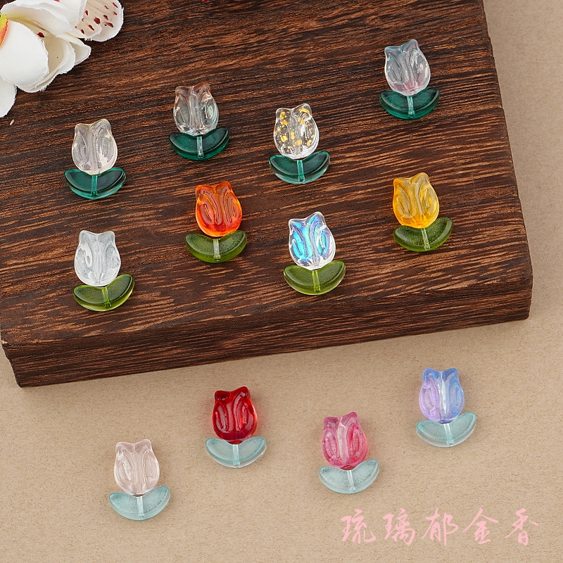 琉璃郁金香竖孔手链手串项链发簪diy散珠串珠配件手工饰品材料