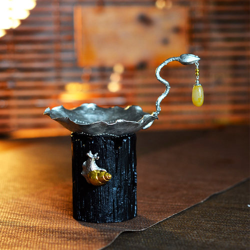 荷花玉石镶银风炉功夫茶过滤网