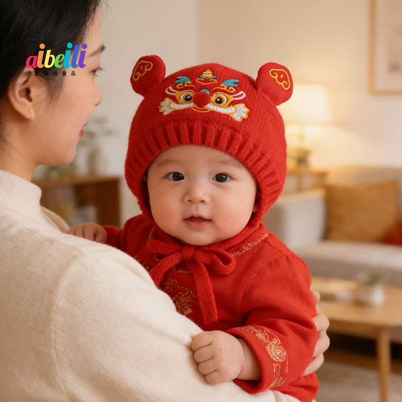 婴儿帽子护耳针织毛线帽可爱