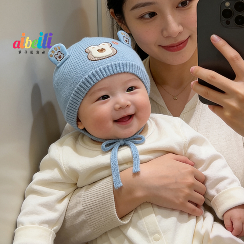 新生婴儿针织帽子超萌洋气