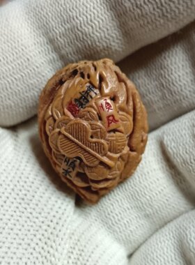 纯手工顺财神桃枭桃核单籽雕刻精品手把件配饰随身保平安压惊好运