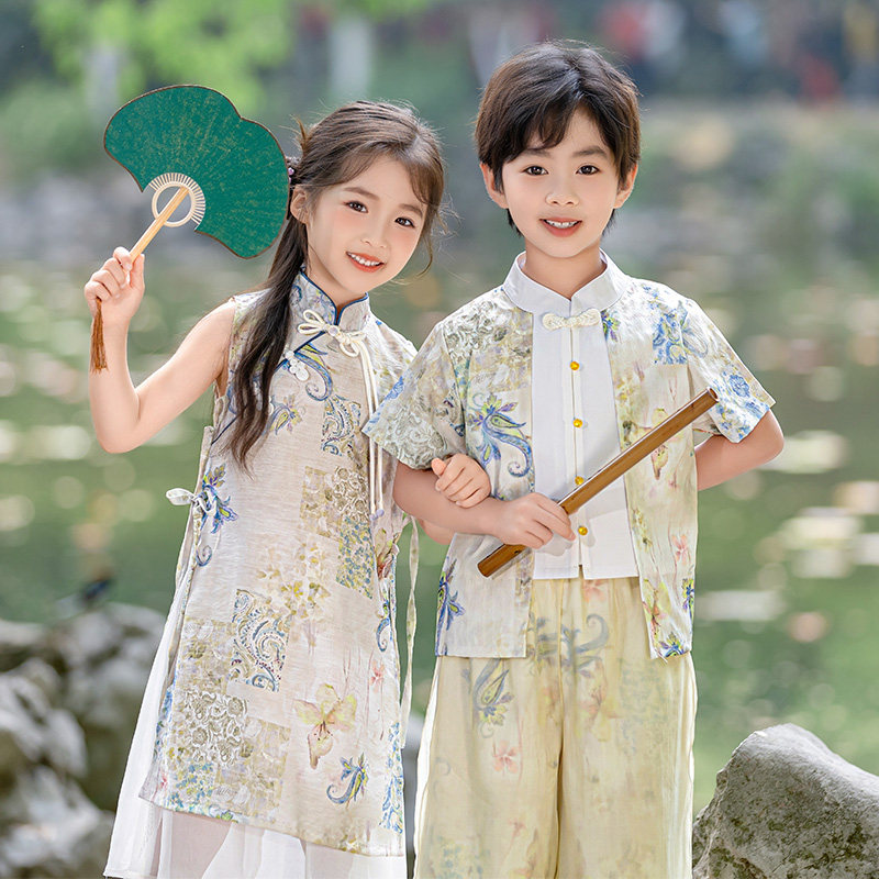 儿童汉服演出服2025夏装男童女童古装唐装中国风童装小学生表演服